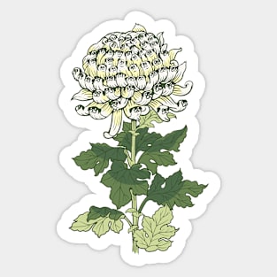 White Pug Chrysanthemum Sticker